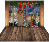 Christmas Window With Wooden Floor Mat Holiday Photography Backdrop  G-1177 Shopbackdrop